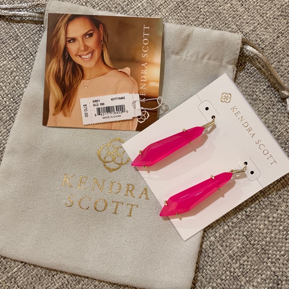 Kendra Scott Grey Gold Drop Earrings in Pink Agate